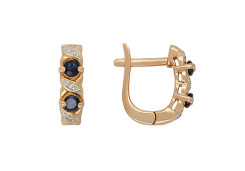 Золотые cерьги классические с сапфиром