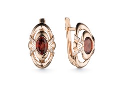 Золотые cерьги классические с гранатом