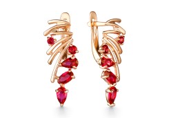 Золотые cерьги классические с гранатом