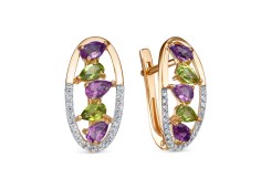 Золотые cерьги классические с полудрагоценными камнями