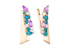 Золотые cерьги классические с полудрагоценными камнями