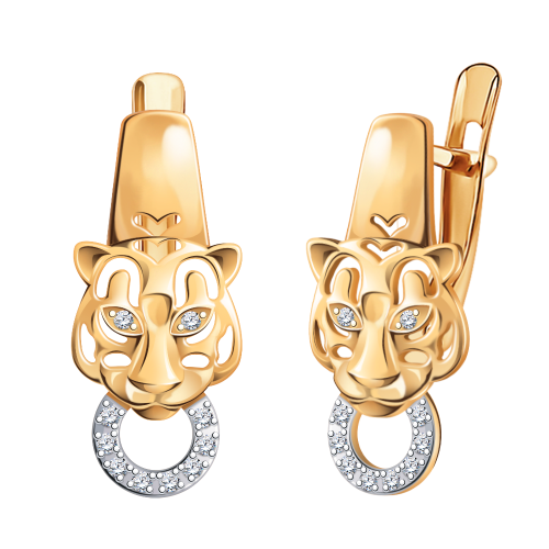 Золотые cерьги классические с фианитом