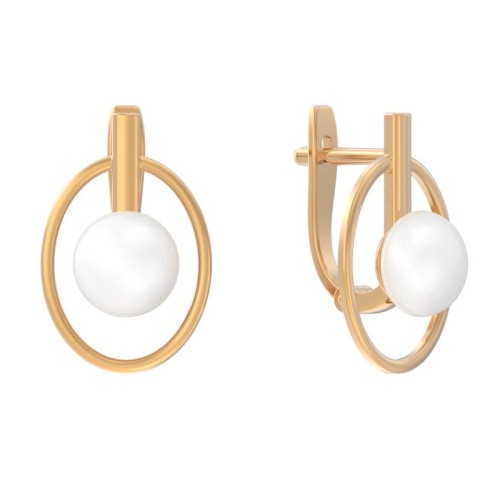 Золотые cерьги классические с жемчугом