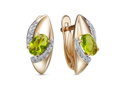 Золотые cерьги классические с хризолитом