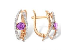 Золотые cерьги классические с аметистом