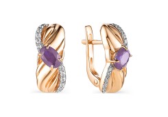 Золотые cерьги классические с аметистом