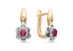 Золотые cерьги классические с рубином