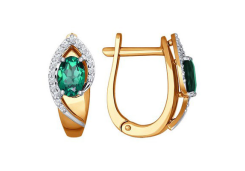 Золотые cерьги классические с изумрудом