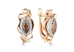 Золотые cерьги классические с раух-топазом