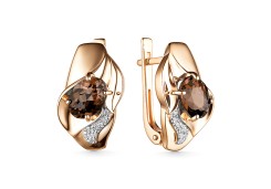 Золотые cерьги классические с раух-топазом