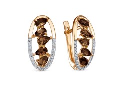 Золотые cерьги классические с раух-топазом