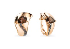 Золотые cерьги классические с раух-топазом