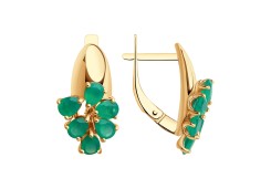 Золотые cерьги классические с агатом зеленым