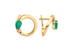 Золотые cерьги классические с агатом зеленым