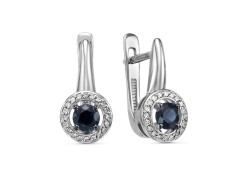 Серьги классические из белого золота с сапфиром