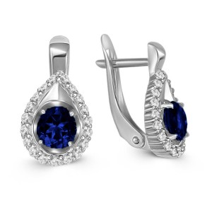 Серьги классические из белого золота с сапфиром
