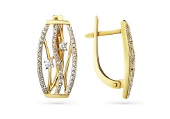 Серьги классические из желтого золота с фианитом