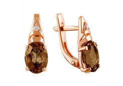 Золотые cерьги с раух-топазом