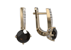 Золотые cерьги с раух-топазом