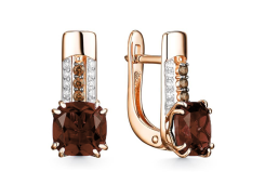 Золотые cерьги с раух-топазом