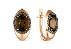 Золотые cерьги с раух-топазом