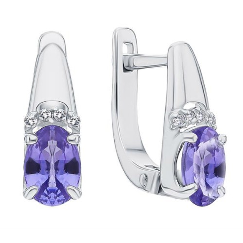 Серьги из белого золота с танзанитом