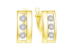 Серьги из желтого золота с фианитом