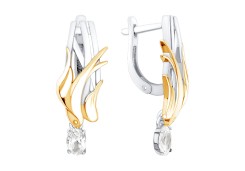 Серебряные cерьги висячие с позолотой с фианитом