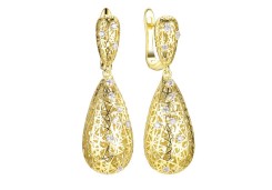 Серебряные cерьги висячие с позолотой с фианитом