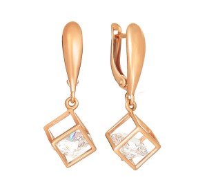 Серебряные cерьги висячие с позолотой с фианитом