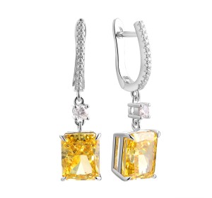 Серебряные cерьги висячие с фианитом