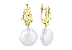 Серебряные cерьги висячие с позолотой с жемчугом