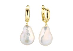 Серебряные cерьги висячие с позолотой с жемчугом