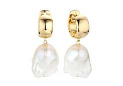 Серебряные cерьги висячие с позолотой с жемчугом