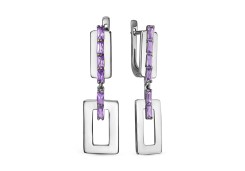 Серебряные cерьги висячие с аметистом