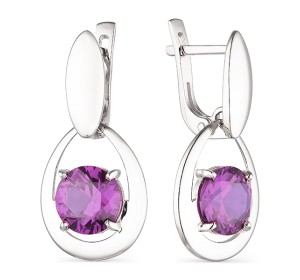 Серебряные cерьги висячие с аметистом