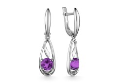 Серебряные cерьги висячие с аметистом