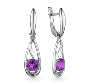 Серебряные cерьги висячие с аметистом