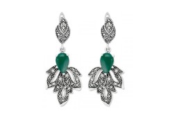 Серебряные cерьги висячие с агатом зеленым