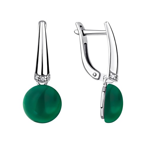 Серебряные cерьги висячие с агатом зеленым