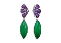 Серебряные cерьги висячие с агатом зеленым