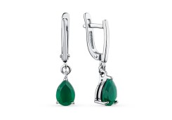 Серебряные cерьги висячие с агатом зеленым
