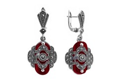 Серебряные cерьги висячие с кораллом