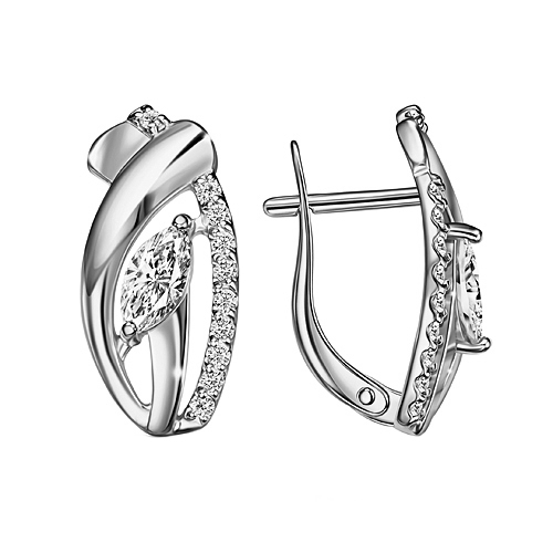 Серебряные cерьги классические с фианитом