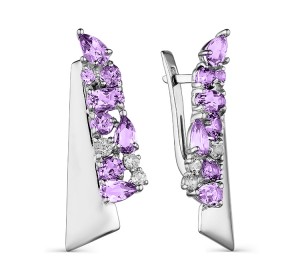 Серебряные cерьги классические с аметистом