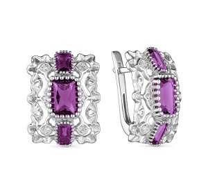 Серебряные cерьги классические с аметистом