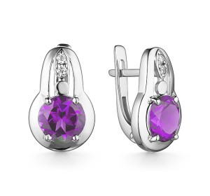 Серебряные cерьги классические с аметистом