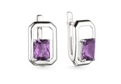 Серебряные cерьги классические с аметистом