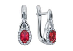 Серебряные cерьги классические с рубином
