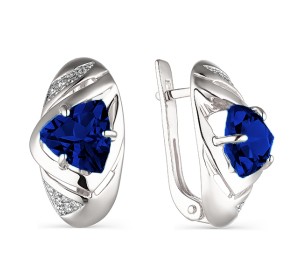 Серебряные cерьги классические с корундом